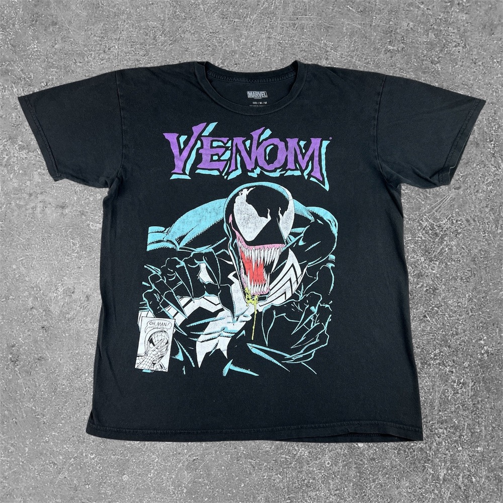 Marvel‎ Venom Graphic T-Shirt Mens Medium Black Vintage Style Comic Tee